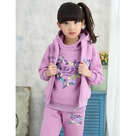 Girls Fashion Han Flower Heart Love Thicken Fleece Sports And  Leisure Three-Piece Outfit  