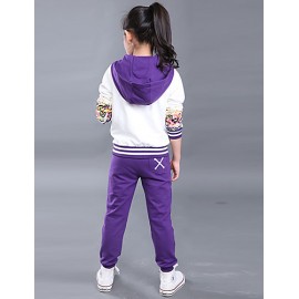 Girl's Cotton Spring/Autumn Sport Suit Set Floral Zipper Kids Hoodies And Pants Three-piece Set  