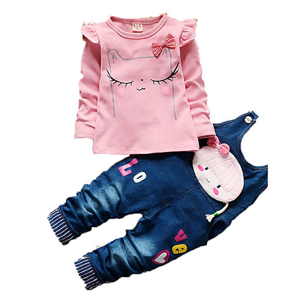 Girl's Casual/Daily Print Clothing Set,Cotton Fall Pink / White  