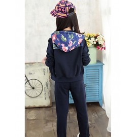 Girl's Cotton Spring/Autumn Cartoon Printed Hoodies Pants Three-piece Set  