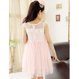 Girl's Going out Solid Dress,Cotton / Polyester Summer Pink / White  